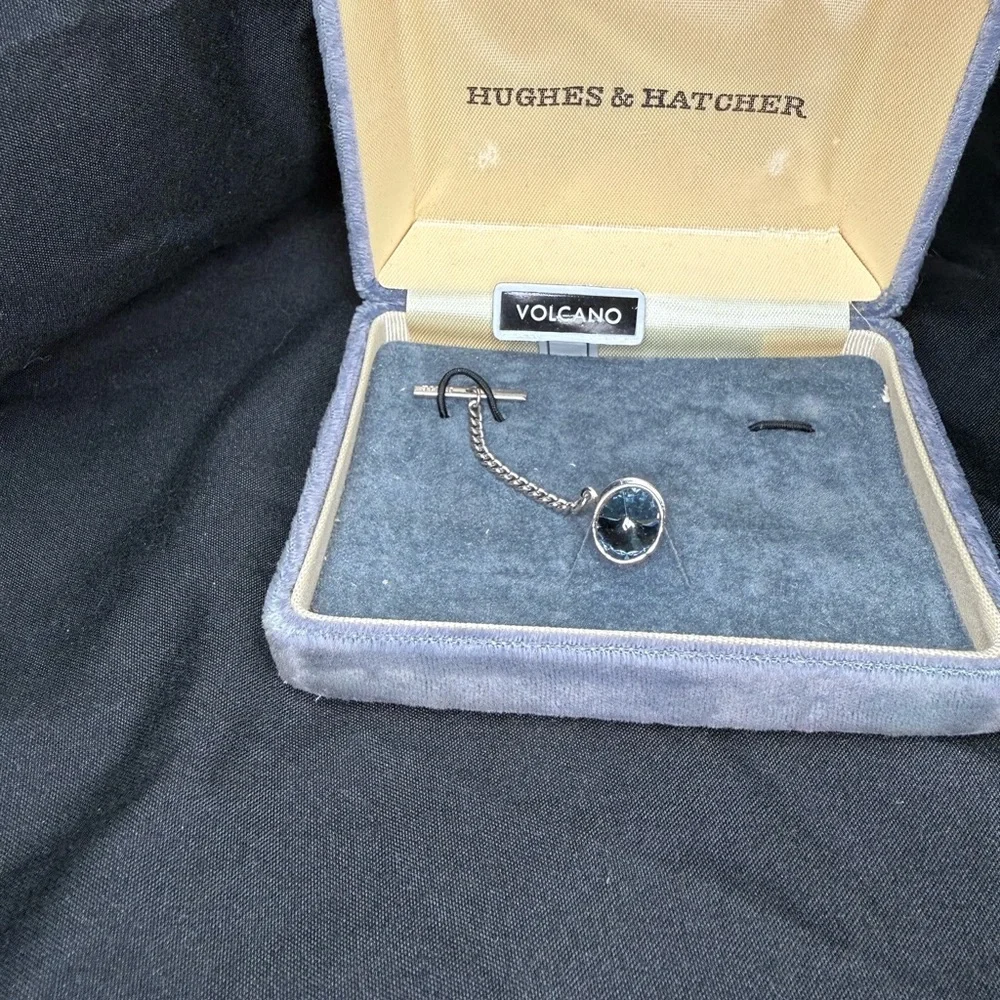 Vintage Dante Hughes & Hatcher Cufflinks & Tie Tack Set Volcano Black Stone